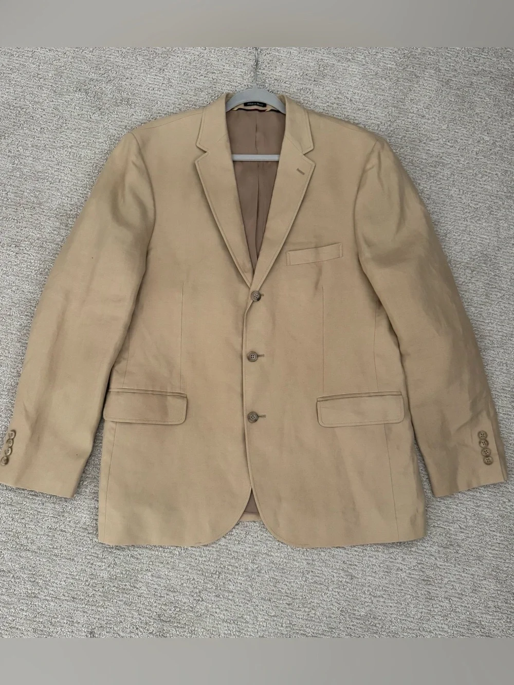 J. Crew Men's Blazer 42R Tan Khaki 3 Button Pocket Irish Linen Jacket Suit